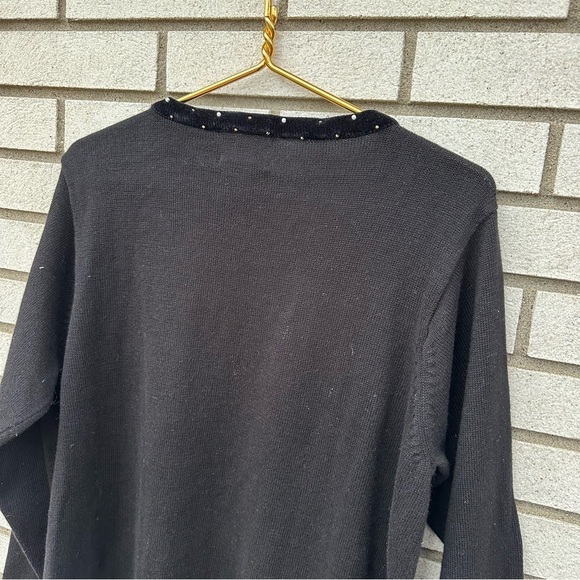 Quacker Factory Black Gold Beaded Reindeer Holiday Sweater Velvet Trim Christmas - Picture 9 of 10